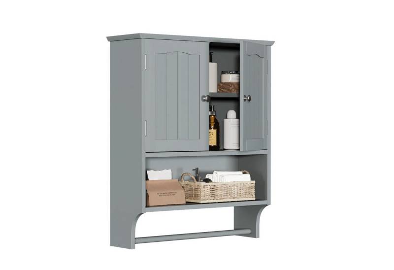 Semiocthome Hängeschrank Wandbadezimmerschrank mit 2 Türen und offenem Regal Wandmontierter Aufbewahrungsschrank, mit Handtuchhalter von Semiocthome