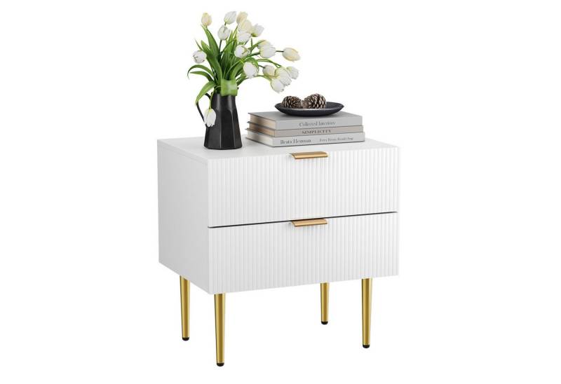 Semiocthome Nachttisch im Mid-Century Modern Stil, mit 2 wellenförmigen Flüsterpanelfächern (1-St), Nachttisch mit goldenen Metallbeinen, breiter Tischplatte von Semiocthome