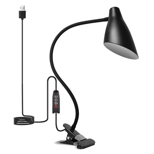Semlos LED Clip-on-Licht, USB-Schreibtischleuchte, Leselampe für Schlafzimmer-Tisch, 3 Farbmodi, 10 Dimmhelligkeitsstufen, Schreibtischlampen, verstellbarer Schwanenhals, automatische Abschaltung von Semlos