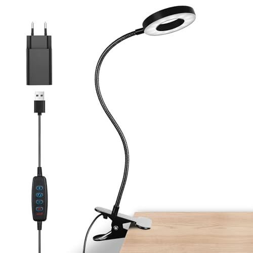 Semlos LED Schreibtischlampe mit Adapter, Augenschonende Leselampe mit 360° Flexibler Schwanenhals und 3 Farbmodi, Dimmbare Tischlampe für Schlafzimmer, Büro und Studium von Semlos