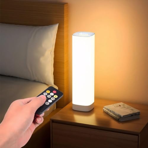 Semlos Led Tischlampe für Schlafzimmer, Lesen Nachtlicht mit 3 Farben und 10 dimmbare Helligkeit, Nachttischlampe Touch mit Fernbedienung, Schreibtischlampe für Nachttisch, Betten und Büro von Semlos