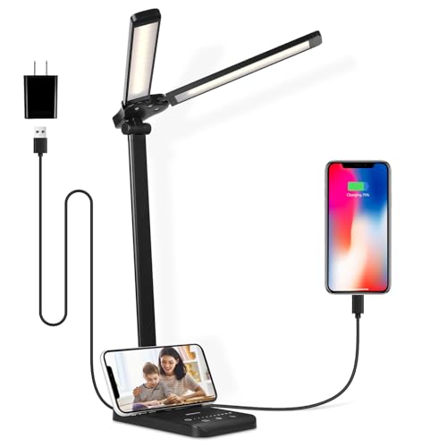 Semlos Schreibtischlampe Led, Tischlampen 5 Beleuchtungsmodi, 5 Helligkeitsstufen, Dual-Kopf, Touch-Steuerung, Schwarz von Semlos