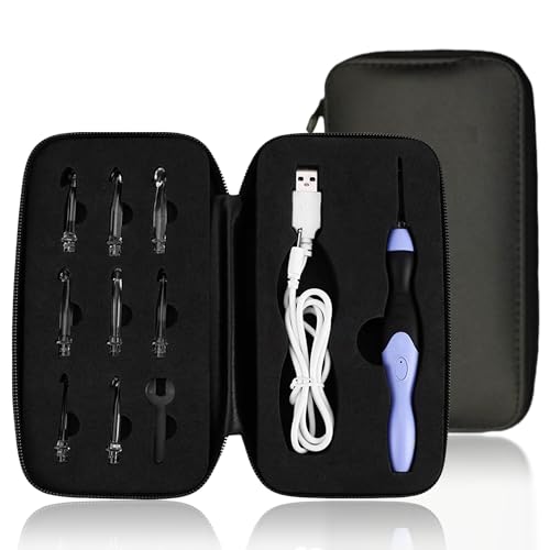 9-In-1 Häkelnadel Set, Häkelnadel Leuchtend, LED Beleuchtete Häkelnadeln Set mit Reißverschluss Etui, Licht Crochet Set für Anfänger und Hakennadelwebbegeisterte (9 Austauschbare Köpfe 2.5-6.5MM) von Semme