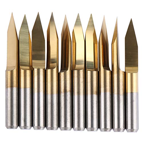 Gravur Bit, 175mm Titan beschichtet Wolfram Stahl Gravur CNC Cutter Bit Carving Tool (10pcs)(3.175 * 30°*0.2) von Semme