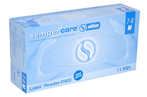 Sempercare 8237 81735/3000001781 Edition Einmalschutz und Untersuchungshandschuhe aus Naturlatex, puderfrei, Größe Medium (7-8), Naturweiß (100-er pack) von Sempermed