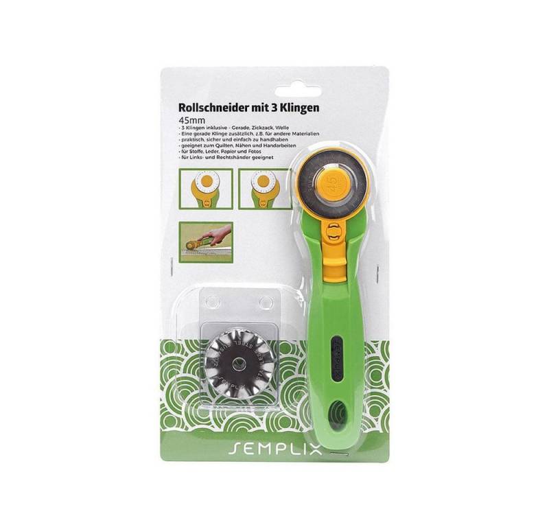 Semplix Cuttermesser - Rollschneider Maxi mit 3 Klingen 45 mm / Gerade / Wellen / Zacken von Semplix