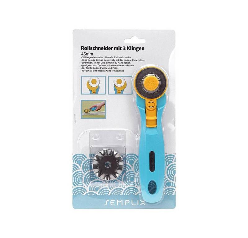 Semplix Cuttermesser - Rollschneider Maxi mit 3 Klingen 45 mm / Gerade / Wellen / Zacken von Semplix
