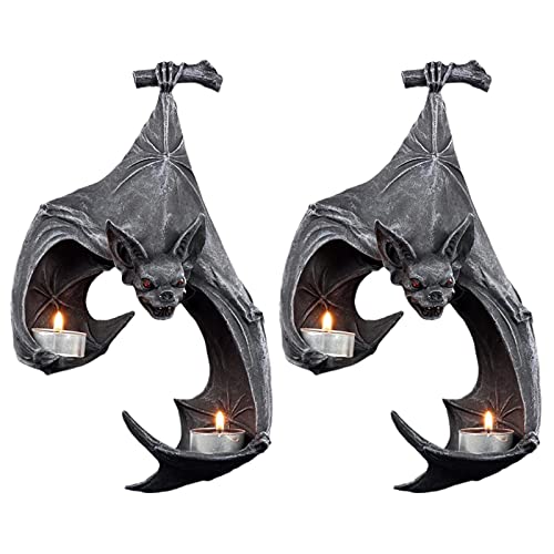 Sempoda 2 x Fledermaus-Wandleuchter, Kerzenhalter, Teelicht, rustikale Kunstharz, hängende Skulptur, Halloween-Doppelhalter für Zuhause, Büro, Garten, Badezimmer, Erntedankfest, Party-Dekoration, Sempoda 2 x Fledermaus-Wandleuchter, Kerzenhalter, Teelicht, rustikale Kunstharz, hängende Skulptur, Halloween-Doppelhalter für Zuhause, Büro, Garten, Badezimmer, Erntedankfest, Party-Dekoration, von Sempoda