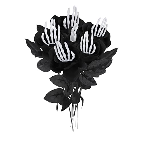 Sempoda 6 Stück künstliche blutige Rosen mit Totenkopf-Hand, künstliche Seide schwarze Rosenzweig, künstliche Rosenstrauß-Blumenarrangement für Halloween, Party, Zuhause, Bauernhaus, Garten, Veranda, von Sempoda