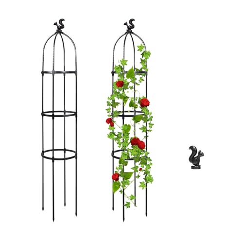 Sempoda Gartenspalier für Große Töpfe, Pergolakäfige mit Eichhörnchen-Ornament, für Verschiedene Kletterpflanzen, Blumen, Tomaten, Erbsen und Mehr Klettergemüse(Schwarz 3-lagig) von Sempoda