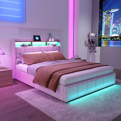 Sempoda Letto Imbottito 140 x 200 cm, Letto Matrimoniale Moderno Con Vano Portaoggetti, Letto per Adulti Dotato di 2 Porte USB + Type-C, Rete a Doghe in Legno Senza Materasso (Beige, 160x200cm) von Sempoda