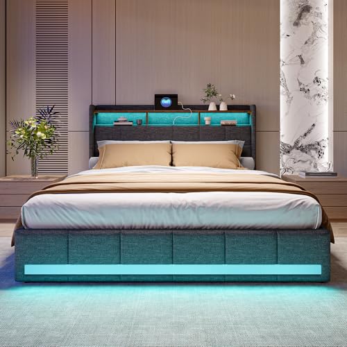 Sempoda Letto Imbottito 140 x 200 cm, Letto Matrimoniale Moderno Con Vano Portaoggetti, Letto per Adulti Dotato di 2 Porte USB + Type-C, Rete a Doghe in Legno Senza Materasso (Grigio, 160x200cm) von Sempoda