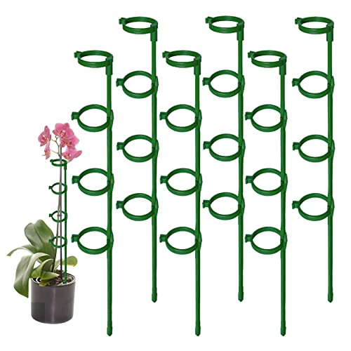 Sempoda Pflanzenstützstäbe, 30 cm, 45 cm, 59,9 cm, Pflanzenstützen mit Clips, 6 grüne Einzelstiel-Pflanzstäbe mit Blumenstützringen, Garten-Pflanzkäfige für einzelne Blumen von Sempoda