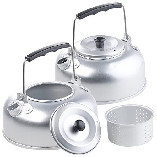 Semptec Urban Survival Technology Wasserkessel Camping: 2er-Set Camping-Kessel aus Aluminium mit Tee-Sieb und Griff, je 0,75 l (Wasserkessel Camping Metall, Kaffeekanne) von Semptec Urban Survival Technology