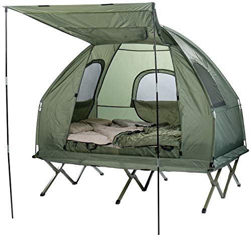 Semptec Urban Survival Technology Campingbett 2 Personen: 4in1-Doppelzelt, Feldbett, 2 Winterschlafsäcke, Matratze, Sonnenschutz (Feldbettzelt, Feldbett 2 Personen, Insektenschutz) von Semptec Urban Survival Technology