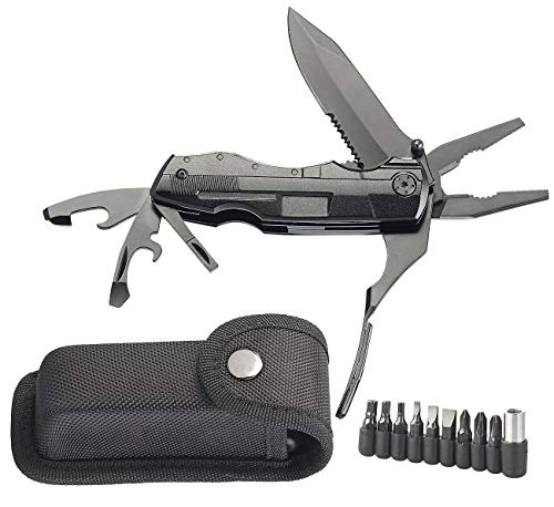 Semptec Urban Survival Technology Taschenmesser mit Zange: 5in1-Multitool-Taschenmesser mit 9-teiligem Bit-Set und Gürteltasche (Multitool Zange, Multitool-Werkzeug, Schraubenzieher) von Semptec Urban Survival Technology