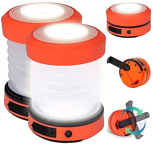 Semptec Urban Survival Technology Dynamo Lampe: 2er-Set Dual-Teleskop-LED-Campinglampe mit Dynamo-Handkurbel, 65 Lumen (Campinglampe Kurbel, Campingleuchte, Kabellose Lampen) von Semptec Urban Survival Technology