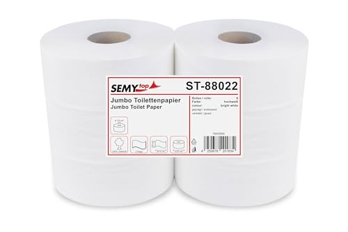 SemyTop ST-88022 Jumbo-Toilettenpapier, 2-lagig, Durchmesser 25 cm, Hochweiß (6-er Pack) von SemyTop