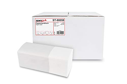 SemyTop Papierhandtücher, 2 -lagig, ZZ/V-Falz, 24.5 x 22 cm, hochweiss, 4000 Blatt, 1er Pack (1 x 1 Stück) ST-88058 weiß von SemyTop