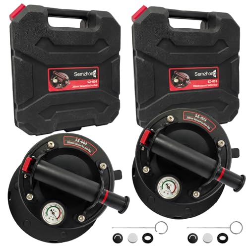 2pcs Vakuum Glasheber Pump Saugheber mit Manometer Industrieller Vakuumheber Glassauger In Tragetasche 8" Saughalter Plattenheber Sauggriff bis 200kg für Transport von Fliesen, Glas, Marmor usw von Semzhong