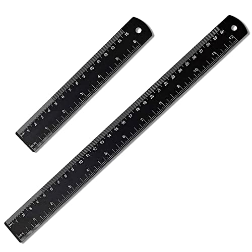 Lineal Metall 30 cm 15cm Stahllineal, Metalllineal Doppelseitenskala Stahlmaßstab 2er Set Kante Messwerkzeug Ruler (Schwarz) von SenZee