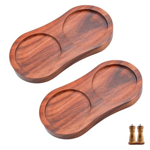 SenaiMy Salz und Pfeffermühle Tablett Holz Innendurchmesser 6,1 cm Mühlenbasis Mühlenuntersetzer Akazienholzes Untersetzer Mini Mühlenhalter für Mahlflasche Gewürzstreuer Würzflasche Kerzen von SenaiMy