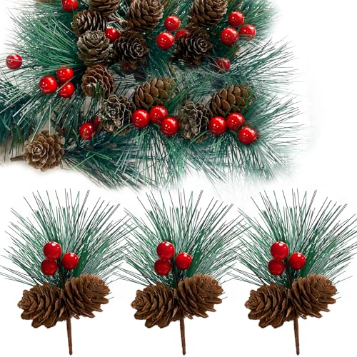 14 Stück Tannenzweige Künstlich Beerenzweig,Tannenzapfen,Tisch Weihnachtsgesteck Deko,DIY Kranz,Geschenk-Deko,Adventskranz (Stil I) von Senbaler