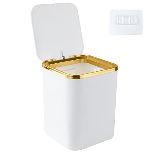Senbaler Klein Tisch Mülleimer mit Deckel 2.8L,Mini Tischabfalleimer für Esszimmer,Bäd,Büros,Schlafzimmer,ABS,Leichter Luxus (Weiß) von Senbaler