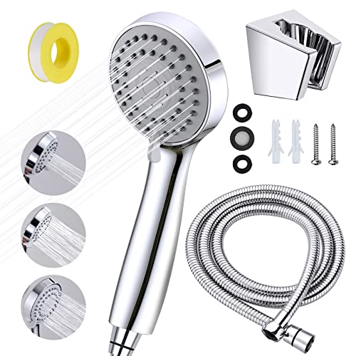 Senbaler Wassersparend Duschkopf Universal mit 1.55m Edelstahl Schlauch und Halterung,Handbrause Chrom,3 Strahlarten,Hochdruck Regendusche von Senbaler