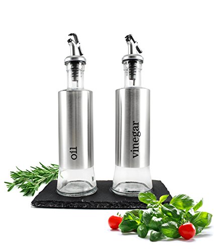 Öl und Essig Set auf Schieferplatte Ölspender Essigspender Menage Ölflasche von Sendez