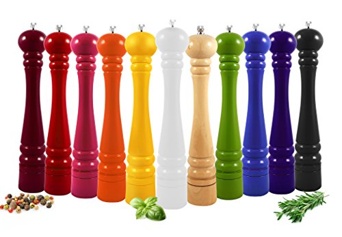 Pfeffermühle Salzmühle in 14 Farben Gewürzmühle Hochglanz 32cm Made IN EU (Schwarz) von Sendez