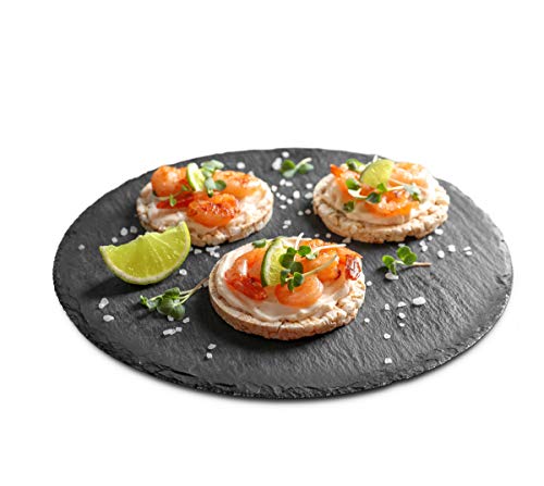 Sendez® 4 x Schieferplatten Set Ø30cm Servierplatte Käseplatten Untersetzer Käseplatte von Sendez