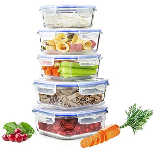 Sendez 10tlg. Frischhaltedosen Größe: 2x1L 2x800ml 1x500ml Glasbehälter Glas Lunchbox Vorratsdosen Brotdose luftdicht BPA-frei mit 4-fach-Klick-Verschluss Silikon-Dichtungsring von Sendez