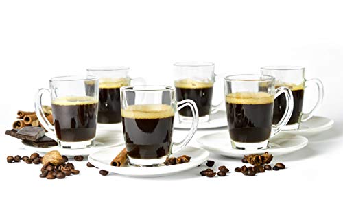 Sendez 12tlg Espressotassen mit Porzellan Teller Espressogläser Espresso Glas Mokkatassen von Sendez