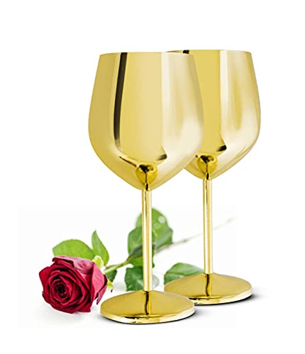 Sendez 2 Weingläser 510ml Gold aus Edelstahl Weinkelch/-Becher Rotweinglas unzerbrechlich von Sendez