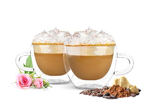 Sendez 4 Doppelwandige Cappuccino Tassen mit Henkel 290ml Kaffeegläser Teegläser Thermogläser Gläser von Sendez