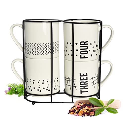 Sendez 4 Kaffeebecher 300ml aus Porzellan mit Metallständer Kaffeetassen Becher Tasse Mug von Sendez