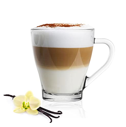 Sendez 6 Cappuccino Kaffeegläser Teegläser 250 ml Henkel und 6 Edelstahl-Löffel Trinkgläser von Sendez