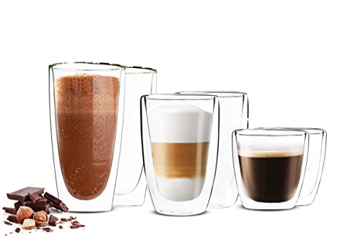 Sendez 6 Doppelwandige Gläser 2x450ml 2x200ml 2x90ml Kaffeegläser Thermogläser Latte Macchiato Set von Sendez