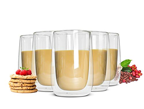 Sendez 6 Doppelwandige Latte Macchiato Gläser 380ml Trinkgläser Kaffeegläser Teegläser Gläser Set Thermoglas von Sendez