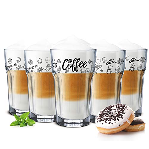 Sendez 6 Kaffeegläser 300ml Latte Macchiato Gläser Teeggläser Cocktailgläser Caipirinha (Mit Löffel) von Sendez