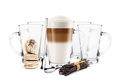 Sendez 6 Latte Macchiato Gläser 350 ml mit Henkel und 6 Löffel Kaffeegläser Teegläser von Sendez