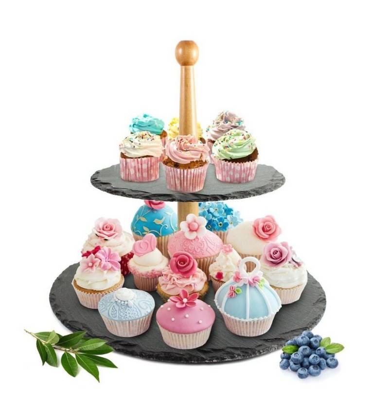 Sendez Dekoetagere Etagere 2 Stöckig Ø30cm aus Schiefer Kuchenplatte Kuchenständer von Sendez