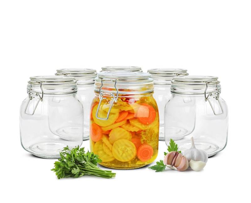 Sendez Einmachglas 6x1L Bügelverschluss +10 Etiketten, Stift, 6 Dichtung von Sendez