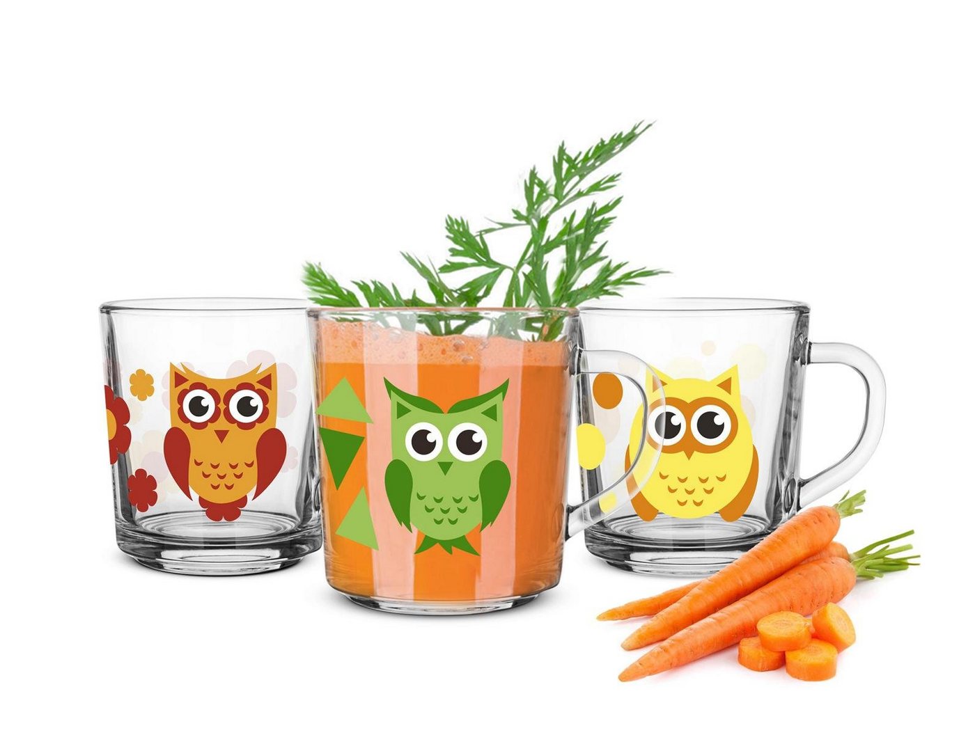 Sendez Gläser-Set 6 Tassen Motiv Eule Becher Geschirr Glas Henkel 230 ml Teegläser Kindergläser von Sendez