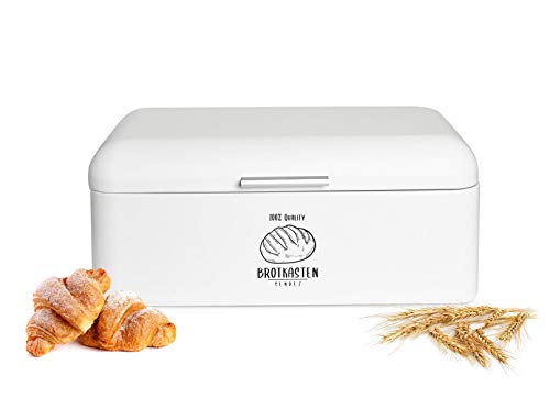 Sendez Großer Brotkasten aus Metall mit Klappdeckel 42x22,5x17cm im Retro Look Rollbrotkasten Brotbehälter Brotbox Weiß von Sendez