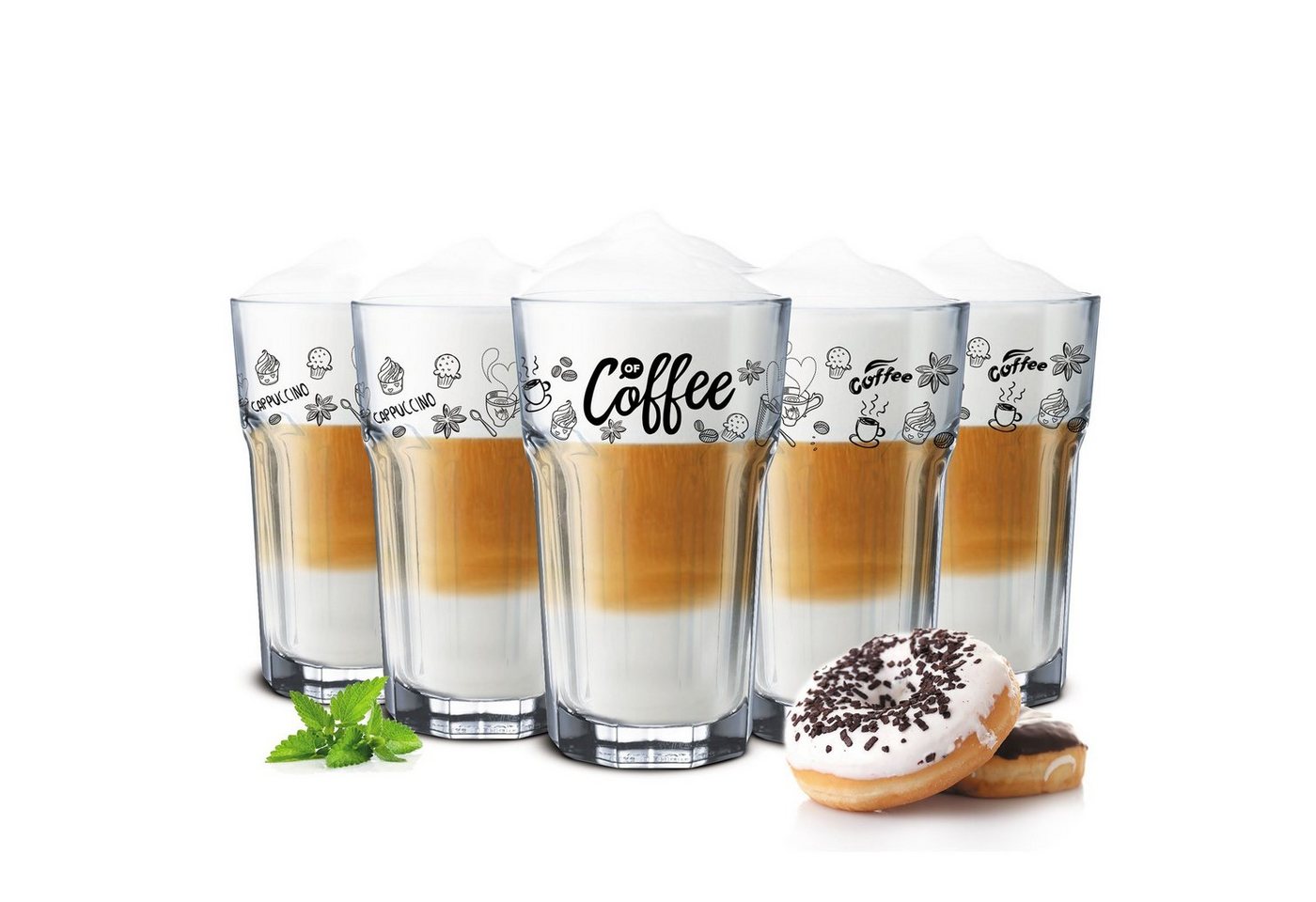 Sendez Latte-Macchiato-Glas 6 Kaffeegläser 300ml Latte Macchiato Gläser Teeggläser Cocktailgläser Caipirinha, Mit Löffel von Sendez