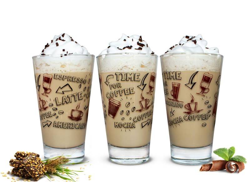 Sendez Latte-Macchiato-Glas 6 Latte Macchiato Gläser 310ml Kaffeegläser Teegläser, Aufdruck-Bunt von Sendez