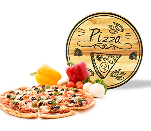 Sendez Pizzateller mit Pizza-Motiv aus Holz ø30cm drehbar Holzteller Drehplatte Drehteller Käseteller Speiseteller Holz von Sendez