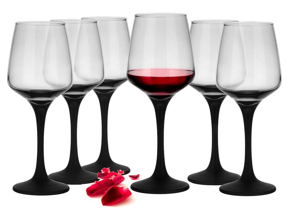 Sendez Rotweinglas 360ml mit schwarzem Stiel Rotweingläser Weißweingläser Weinkelch, Glas von Sendez